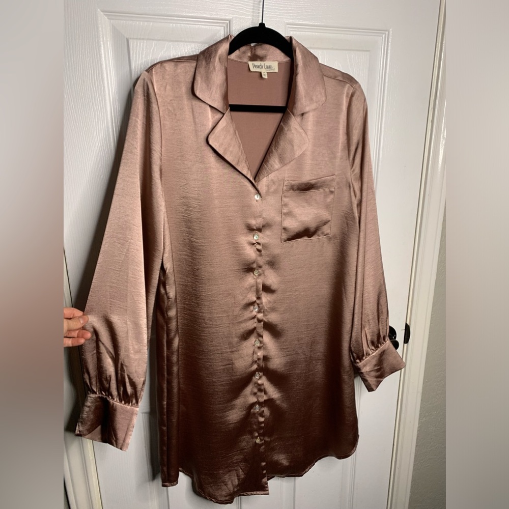 Peach Love California Button Down Long-sleeve Shirt Dress